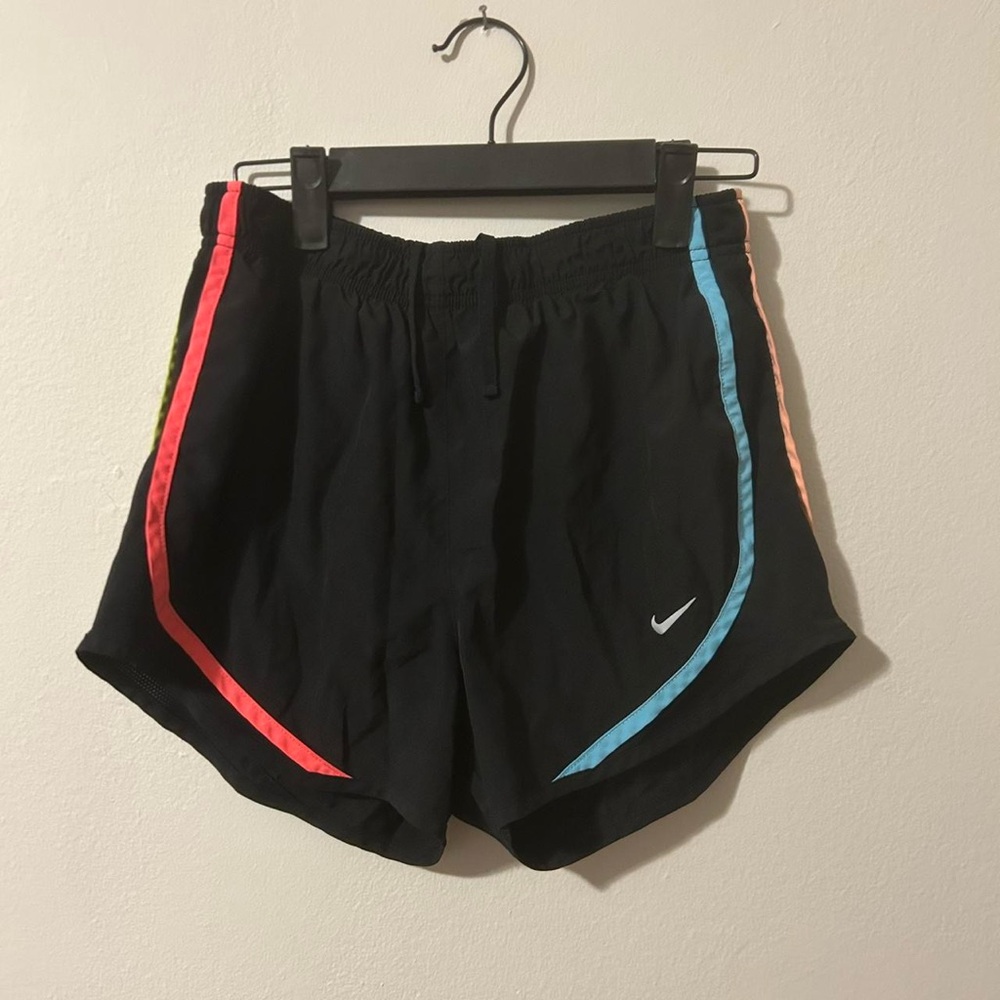 Nike Women's Black Running Shorts with Multicolor Stripes